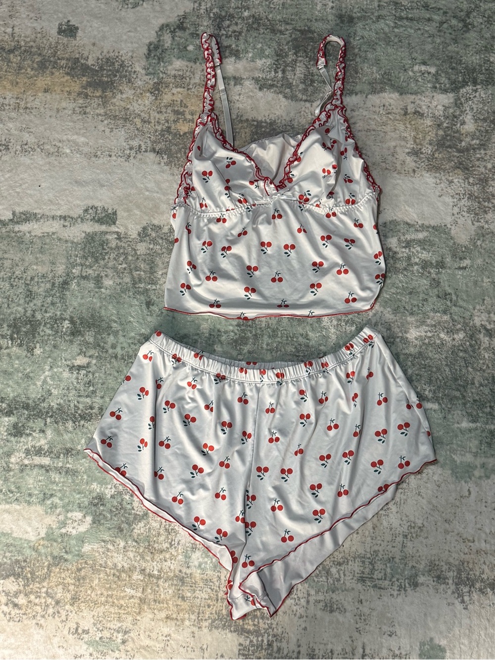 Cherry Print Satin Pajama Set 4XL (fits like a 1XL)- cami and shorts